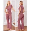 image:imageEkouaer Womens Pajama Set Short Sleeve Crop Top Foldover Flare PantsGray Purple