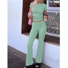 image:imageEkouaer Womens Pajama Set Short Sleeve Crop Top Foldover Flare PantsIce Green