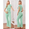 image:imageEkouaer Womens Pajama Set Short Sleeve Crop Top Foldover Flare PantsIce Green