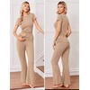 image:imageEkouaer Womens Pajama Set Short Sleeve Crop Top Foldover Flare PantsKhaki