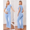 image:imageEkouaer Womens Pajama Set Short Sleeve Crop Top Foldover Flare PantsLight Blue
