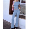 image:imageEkouaer Womens Pajama Set Short Sleeve Crop Top Foldover Flare PantsLight Blue