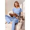 image:imageEkouaer Womens Pajama Set Short Sleeve Crop Top Foldover Flare PantsLight Blue