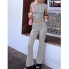 image:imageEkouaer Womens Pajama Set Short Sleeve Crop Top Foldover Flare PantsLight Gray