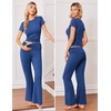 image:imageEkouaer Womens Pajama Set Short Sleeve Crop Top Foldover Flare PantsNavy Blue