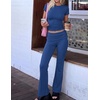 image:imageEkouaer Womens Pajama Set Short Sleeve Crop Top Foldover Flare PantsNavy Blue