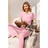 image:imageEkouaer Womens Pajama Set Short Sleeve Crop Top Foldover Flare PantsPink
