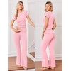 image:imageEkouaer Womens Pajama Set Short Sleeve Crop Top Foldover Flare PantsPink