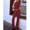 image:imageEkouaer Womens Pajama Set Short Sleeve Crop Top Foldover Flare PantsWine Red
