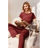 image:imageEkouaer Womens Pajama Set Short Sleeve Crop Top Foldover Flare PantsWine Red