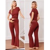 image:imageEkouaer Womens Pajama Set Short Sleeve Crop Top Foldover Flare PantsWine Red