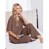 image:imageEkouaer Womens Pajama Sets Cotton Short Sleeve Long Pants Lounge SetBrown