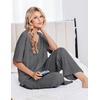 image:imageEkouaer Womens Pajama Sets Cotton Short Sleeve Long Pants Lounge SetDark Grey