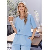 image:imageEkouaer Womens Pajama Sets Cotton Short Sleeve Long Pants Lounge SetLight Blue