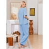 image:imageEkouaer Womens Pajama Sets Cotton Short Sleeve Long Pants Lounge SetLight Blue