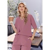 image:imageEkouaer Womens Pajama Sets Cotton Short Sleeve Long Pants Lounge SetPurple Red