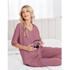 image:imageEkouaer Womens Pajama Sets Cotton Short Sleeve Long Pants Lounge SetPurple Red