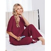 image:imageEkouaer Womens Pajama Sets Cotton Short Sleeve Long Pants Lounge SetWine