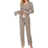 image:imageEkouaer Womens Pajamas Long Sleeve Loungewear Casual Button Down PjsLight Grey Khaki