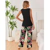 image:imageEkouaer Womens Pajamas Set Sleeveless Lounge Sets Tank Top and Pants PjsBlack Pink Leaf