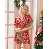 image:imageEkouaer Womens Pajamas Silk Satin Short Sleeve Button Down Pjs Shorts SetChristmas Red