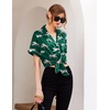 image:imageEkouaer Womens Pajamas Silk Satin Short Sleeve Button Down Pjs Shorts SetDark Greentiger