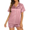 image:imageEkouaer Womens Pajamas Silk Satin Short Sleeve Button Down Pjs Shorts SetDusty Pink
