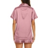 image:imageEkouaer Womens Pajamas Silk Satin Short Sleeve Button Down Pjs Shorts SetDusty Pink