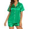 image:imageEkouaer Womens Pajamas Silk Satin Short Sleeve Button Down Pjs Shorts SetGreen