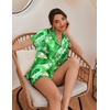 image:imageEkouaer Womens Pajamas Silk Satin Short Sleeve Button Down Pjs Shorts SetGreen Leaves