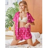 image:imageEkouaer Womens Pajamas Silk Satin Short Sleeve Button Down Pjs Shorts SetHeart Rose