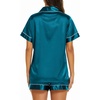 image:imageEkouaer Womens Pajamas Silk Satin Short Sleeve Button Down Pjs Shorts SetLake Blue