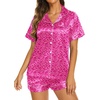 image:imageEkouaer Womens Pajamas Silk Satin Short Sleeve Button Down Pjs Shorts SetLeopard Rose