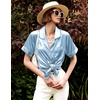 image:imageEkouaer Womens Pajamas Silk Satin Short Sleeve Button Down Pjs Shorts SetLight Blue