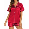 image:imageEkouaer Womens Pajamas Silk Satin Short Sleeve Button Down Pjs Shorts SetRed