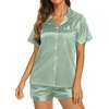 image:imageEkouaer Womens Pajamas Silk Satin Short Sleeve Button Down Pjs Shorts SetSage Green