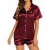 image:imageEkouaer Womens Pajamas Silk Satin Short Sleeve Button Down Pjs Shorts SetWine