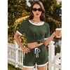 image:imageEkouaer Womens Ribbed Knit Pajama Set Short Sleeve Top Shorts PJsArmy Green