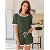 image:imageEkouaer Womens Ribbed Knit Pajama Set Short Sleeve Top Shorts PJsArmy Green