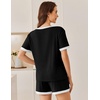 image:imageEkouaer Womens Ribbed Knit Pajama Set Short Sleeve Top Shorts PJsBlack