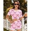 image:imageEkouaer Womens Ribbed Knit Pajama Set Short Sleeve Top Shorts PJsBow Tiepink