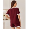 image:imageEkouaer Womens Ribbed Knit Pajama Set Short Sleeve Top Shorts PJsBurgundy