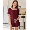 image:imageEkouaer Womens Ribbed Knit Pajama Set Short Sleeve Top Shorts PJsBurgundy