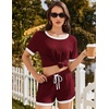 image:imageEkouaer Womens Ribbed Knit Pajama Set Short Sleeve Top Shorts PJsBurgundy