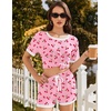 image:imageEkouaer Womens Ribbed Knit Pajama Set Short Sleeve Top Shorts PJsCherrypink