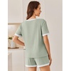 image:imageEkouaer Womens Ribbed Knit Pajama Set Short Sleeve Top Shorts PJsMint Green