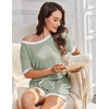 image:imageEkouaer Womens Ribbed Knit Pajama Set Short Sleeve Top Shorts PJsMint Green