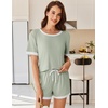 image:imageEkouaer Womens Ribbed Knit Pajama Set Short Sleeve Top Shorts PJsMint Green