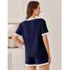 image:imageEkouaer Womens Ribbed Knit Pajama Set Short Sleeve Top Shorts PJsNavy Blue