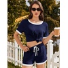 image:imageEkouaer Womens Ribbed Knit Pajama Set Short Sleeve Top Shorts PJsNavy Blue